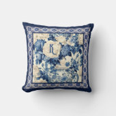 Coussin Vase florale chic Chiroiserie bleue toile monogram (Recto)