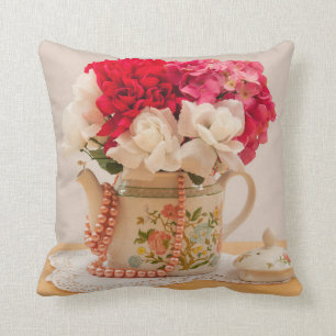 Coussin Vase vintage de Fleurs à la théière