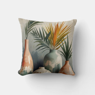 Coussin Vases tropicales dans les teintes aquarelles
