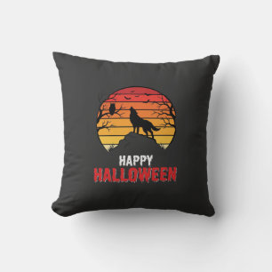 Coussin Vecteur de loup de coucher de soleil Halloween heu