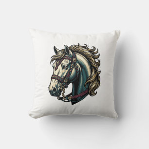 Coussin Vecteur de tête de cheval de gravure vintage