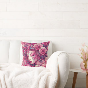 Coussin Vecteur oriental ondes fractales roses de Geisha a