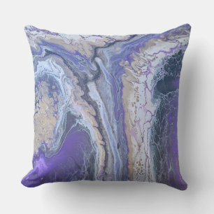 Coussin Veines minérales abstraites violettes et dorées