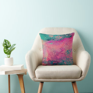 Coussin “Vélin éthéré” – Abstrait bleu sarcelle rose