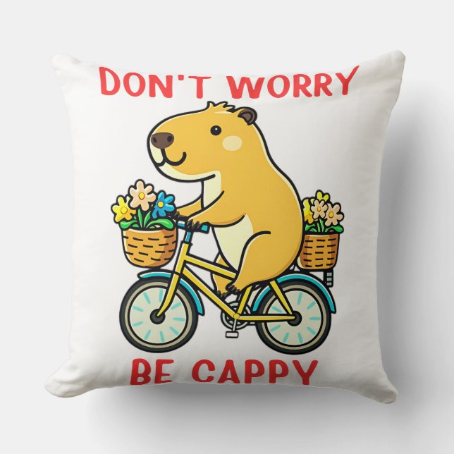 Coussin Vélo d'équitation Fleurs joyeuses Kawaii Capybara (Recto)