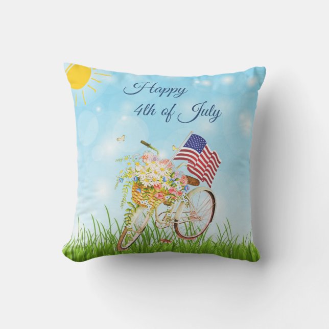 Coussin Vélo du 4 juillet avec drapeau   (Recto)