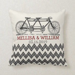 Coussin Vélo Tandem Rétro Zigzag Chevron Cadeau Mariage