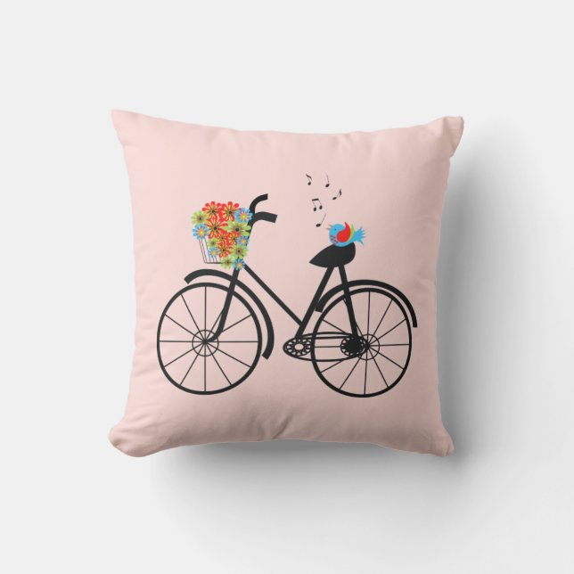 Coussin Vélo vintage et oiseaux chanteurs (Recto)