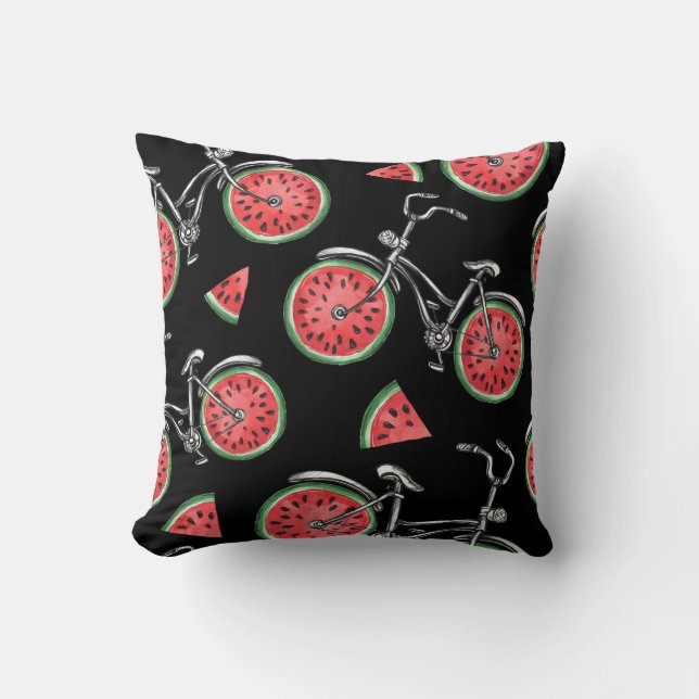 Coussin Vélos à roue de pastèque, motif d'été. (Recto)