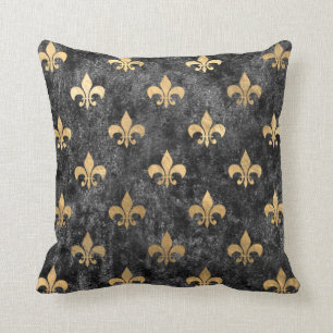 Coussin Velours noir Fleur de Lis Mardi Gras Orleans