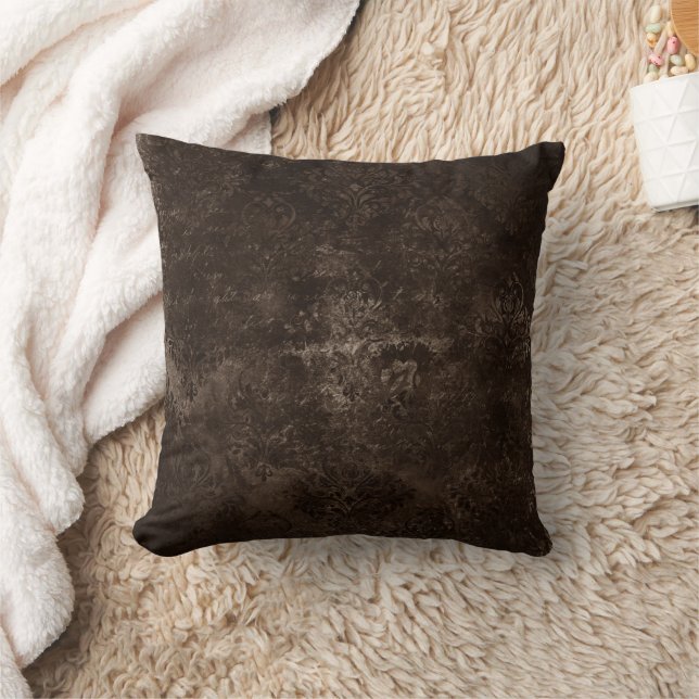 Coussin Velvety Bronze Damask | Grunge baroque Brown (Couverture)