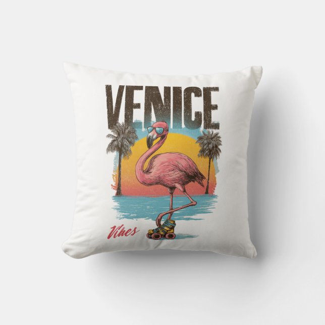 Coussin Venice Vibes Flamingo Retro Beach California Tropi (Recto)