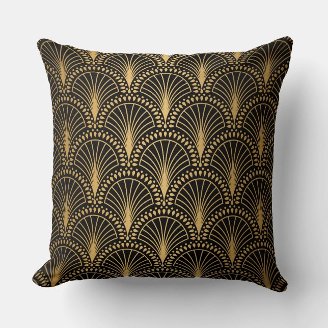 Coussin Ventilateur d'or, motif Art déco, décoration intem (Recto)