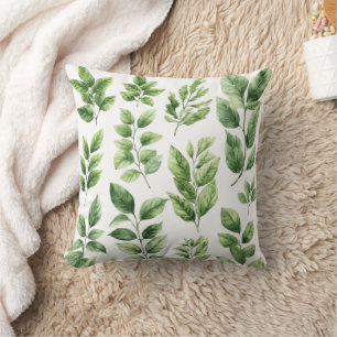 Coussin Verdure Aquarelle Feuilles botaniques