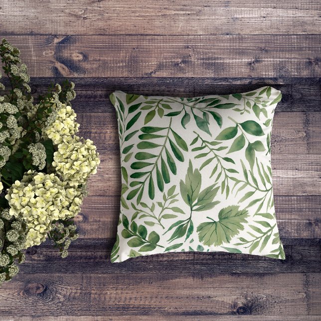 Coussin Verdure Aquarelle Feuilles botaniques (Créateur téléchargé)