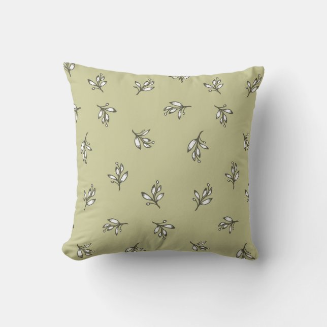 Coussin Verdure vert sauge floral rustique  (Recto)