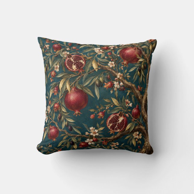 Coussin Verger de grenades Rubis sarcelle (Recto)