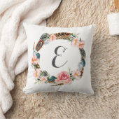Coussin Vermine d'aquarelle florale avec plumes| Monogramm (Couverture)