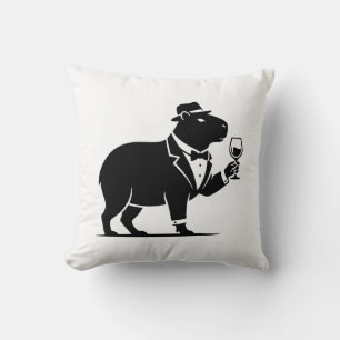 Coussin Verre à vin capybara drôle minimaliste moderne