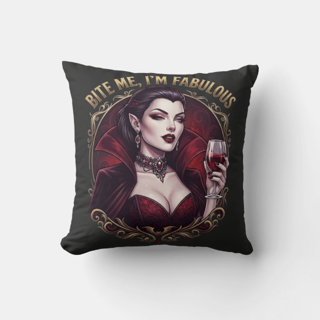 Coussin Verre à vin gothique vampire fabuleux Bite Me (Recto)