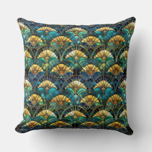 Coussin Verre bleu sarcelle et or Paon teinté
