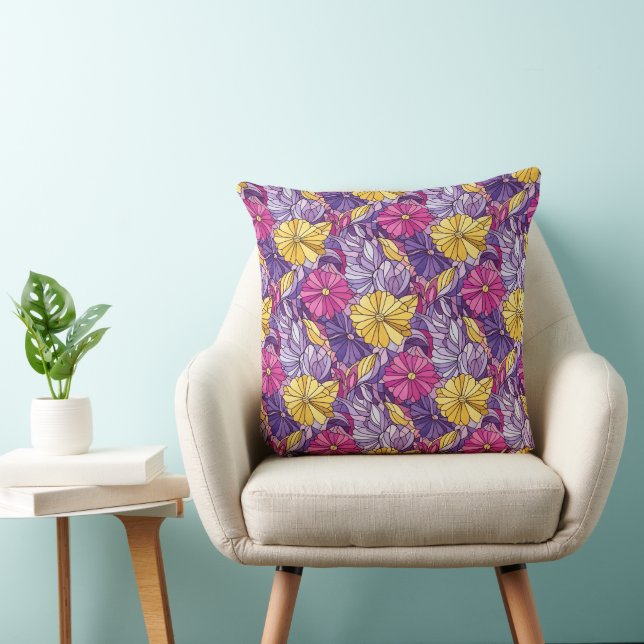 Coussin Verre Cathédrale Abstrait Violet Jaune Rose (Chaise)