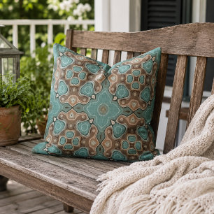 Coussin Verre de mer marron sarcelle bleu vert Art tribal