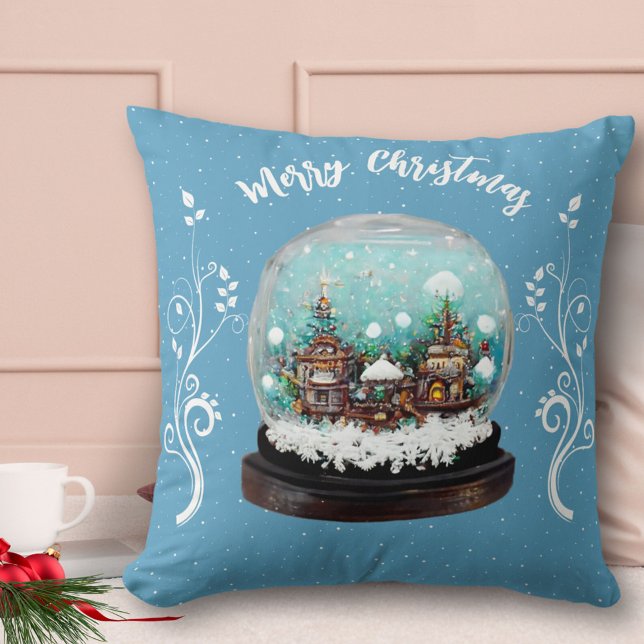 Coussin Verre Snowball Village d'hiver Snowflakes Blue (Créateur téléchargé)