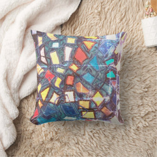 Coussin Verre teinté bleu coloré aspect rétro en détresse