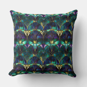 Coussin Verre teinté Paon sarcelle, violet et or