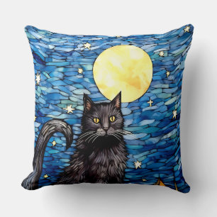 Coussin Verre tendu Chat noir Starry nuit