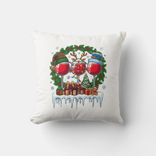 Coussin Verres à vin rouge de Noël Couronne de houx Bonhom