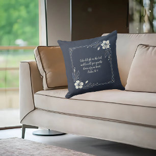 Coussin Verse biblique personnalisable blanc en denim avec