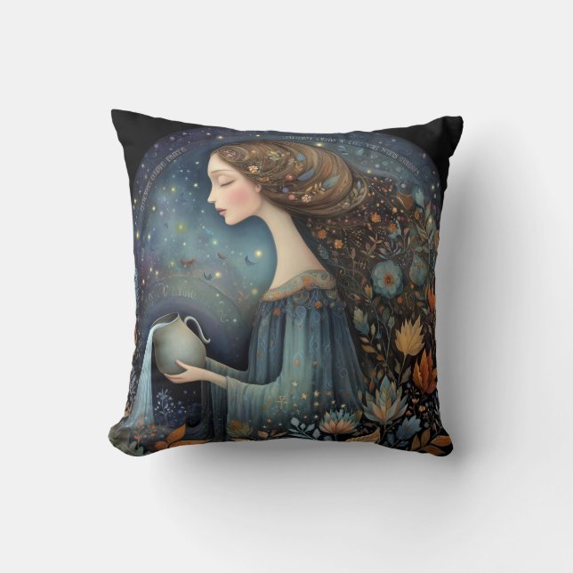 Coussin Verseau Porteuse d'Eau Zodiaque Astrologie Anniver (Recto)