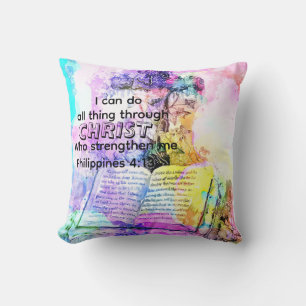 Coussin Verset biblique chrétien de la croix à l'aquarelle
