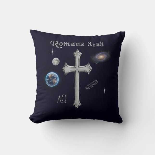 Coussin verset biblique chrétien Romains 8:28 (Recto)