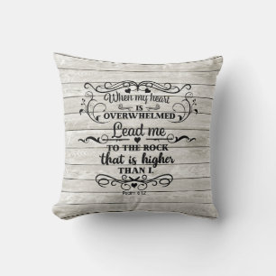 Coussin Verset biblique Cœur submergé Bois rustique gris