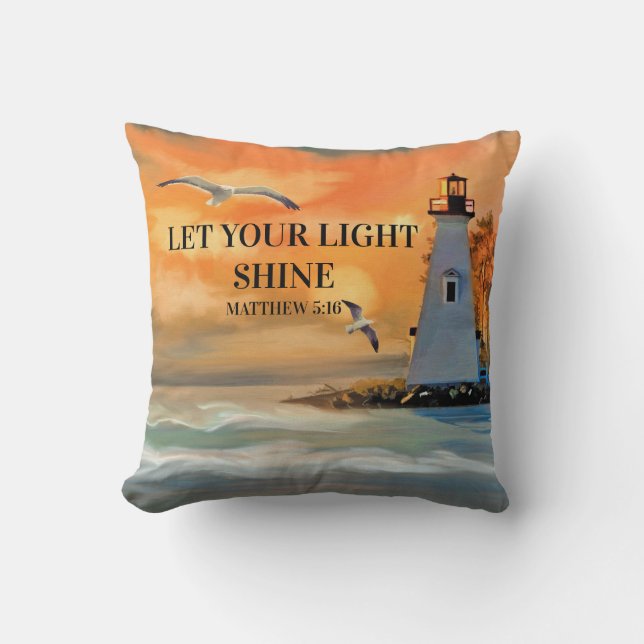 Coussin Verset biblique du coucher de soleil du phare Lais (Recto)