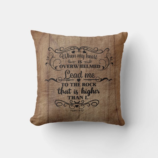 Coussin Verset de la Bible Cœur submergé Bois rustique mar (Recto)