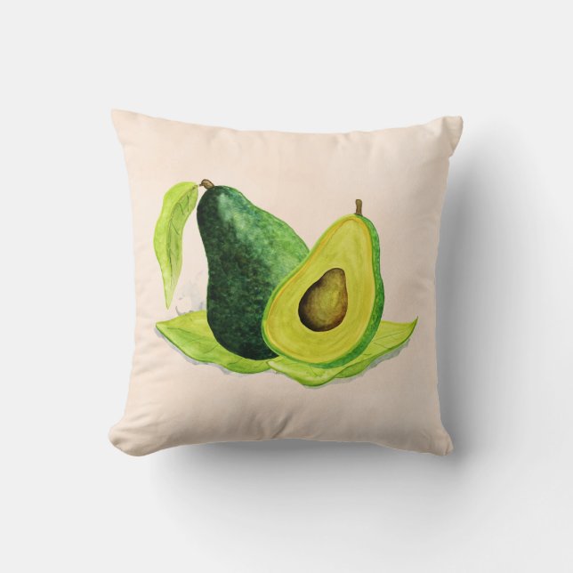 Coussin Vert Avocado Fruit à vie morte en aquarelle (Recto)