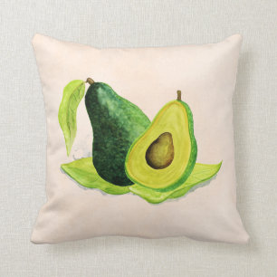 Coussin Vert Avocado Fruit à vie morte en aquarelle