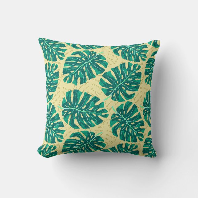 Coussin Vert beige palmier tropical (Recto)