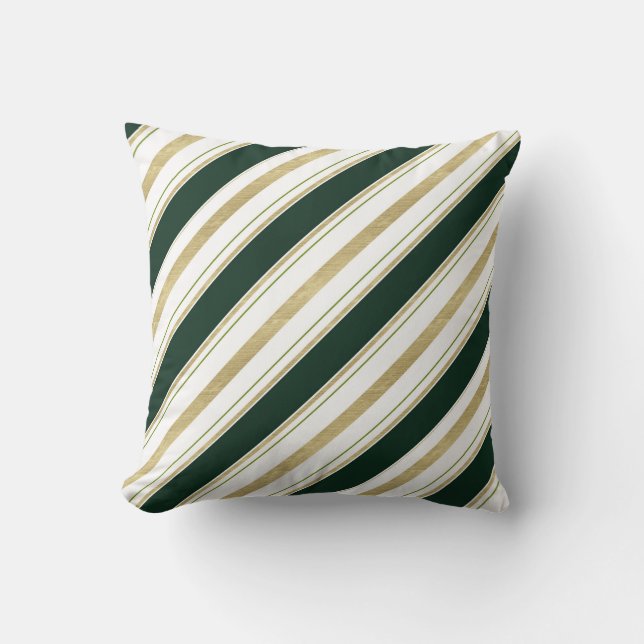 Coussin Vert Blanc & Gold Stripes Élégant Chic Thon (Recto)