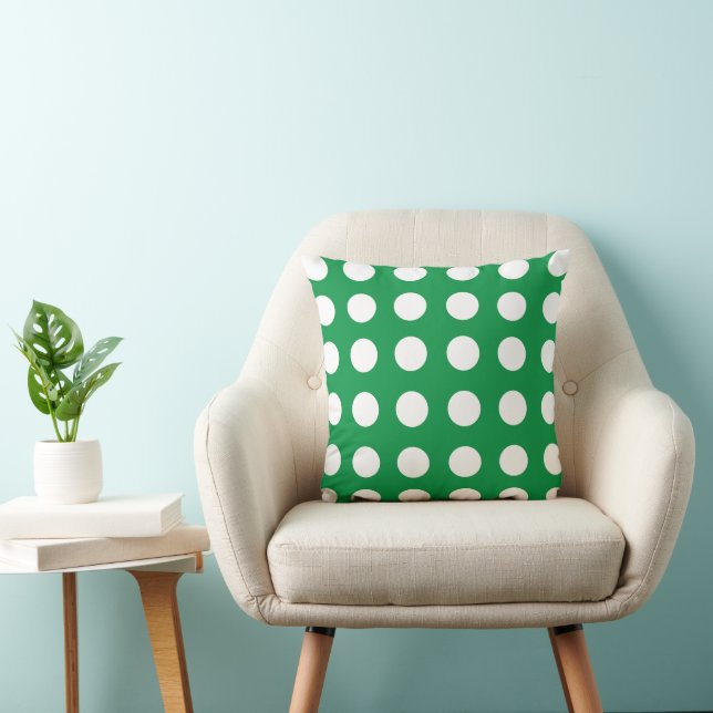 Coussin Vert Blanc Points Vintage Rétro (Chaise)