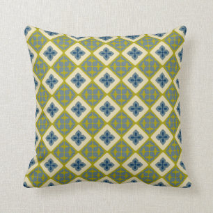 Coussin Vert-bleu Chartreuse de motif floral marocain de