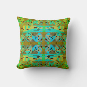 Coussin Vert Bleu Or Tan Sud-Ouest Grande Mosaïque Design