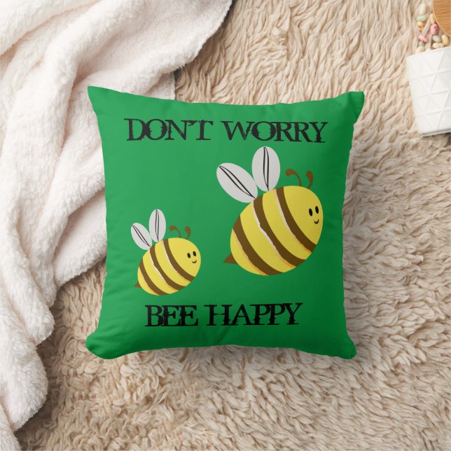 Coussin Vert brillant avec deux petites abeilles mignonnes (Couverture)
