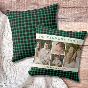 Coussin Vert Carreaux 4 Collage Photo Nom de Famille Maiso