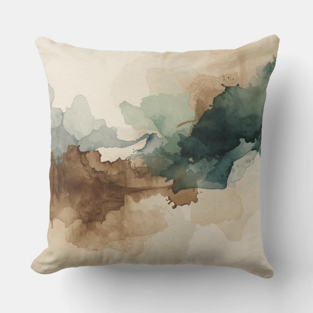 Coussin Vert Chasseur Moderne Brun Sauge Beige Abstrait (Recto)