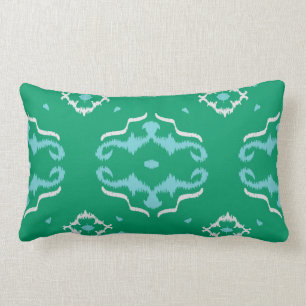 Coussin vert chic moderne d'ikat de turquoise